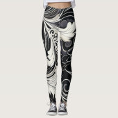 Zwart en wit bloemenprint leggings (Voorkant)