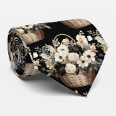 Zwart en wit bloemenschildering in waterverf stropdas (Opgerold)