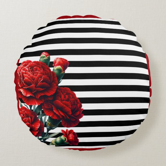 Zwart en wit bloemenschoonheid rond kussen (Voorkant)