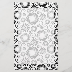 Zwart en wit bloemmotief briefpapier