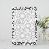 Zwart en wit bloemmotief briefpapier (Staand voorkant)