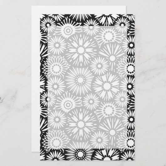 Zwart en wit bloemmotief briefpapier (Voorkant / Achterkant)