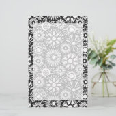 Zwart en wit bloemmotief briefpapier (Staand voorkant)