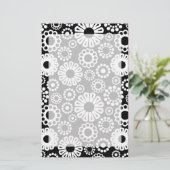 Zwart en wit bloemmotief briefpapier (Staand voorkant)