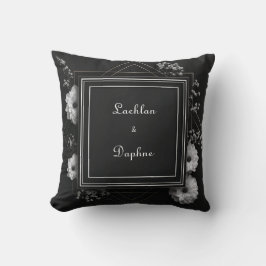 Zwart en wit bloemmotief geometrisch gouden frame kussen
