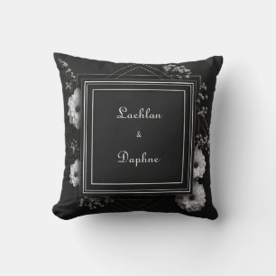 Zwart en wit bloemmotief geometrisch gouden frame kussen