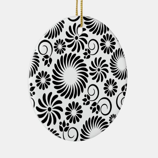 Zwart en wit bloemmotief keramisch ornament (Rechts)