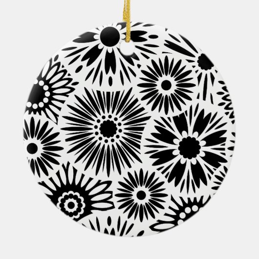 Zwart en wit bloemmotief keramisch ornament (Achterkant)