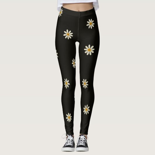 Zwart en wit bloemmotief leggings (Voorkant)