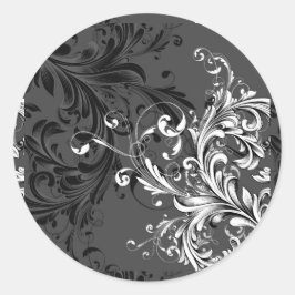 Zwart en wit bloemmotief ronde sticker