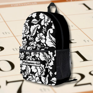 Zwart en wit bloemmotief vintage patroon met Bijbe Bedrukte Rugzak
