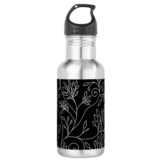 Zwart en wit bloemmotief waterfles (Voorkant)