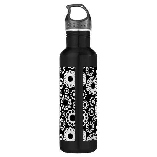 Zwart en wit bloemmotief waterfles  (Achterkant)