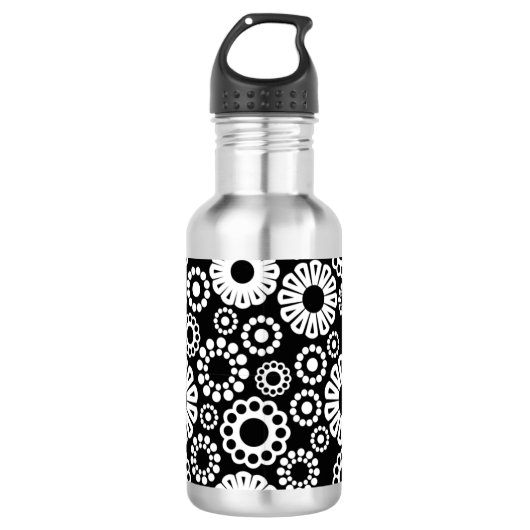 Zwart en wit bloemmotief waterfles  (Voorkant)