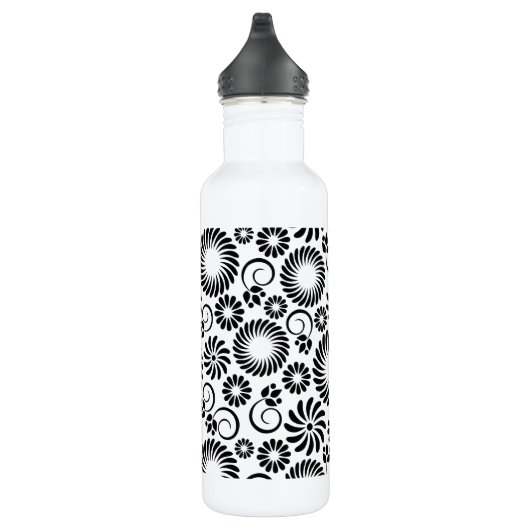 Zwart en wit bloemmotief waterfles  (Rechts)