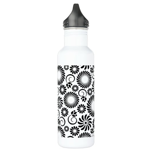 Zwart en wit bloemmotief waterfles  (Links)