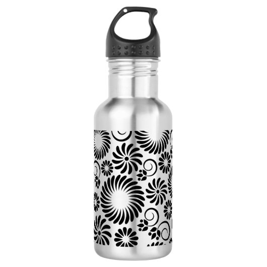 Zwart en wit bloemmotief waterfles (Voorkant)