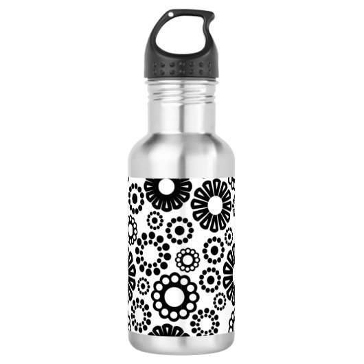 Zwart en wit bloemmotief waterfles (Voorkant)