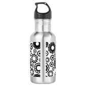 Zwart en wit bloemmotief waterfles (Achterkant)