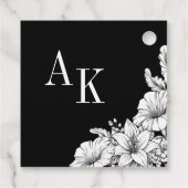 Zwart en wit bloemnaam monogram bruiloft bedankjes labels (Achterkant)
