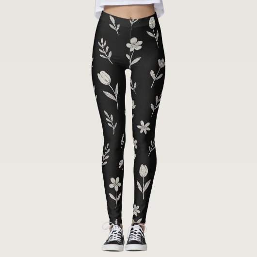 Zwart en Wit Boho-ontwerp Leggings (Voorkant)