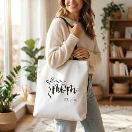 Zwart en Wit Boog Script Moeder Opricht Elegant Tote Bag