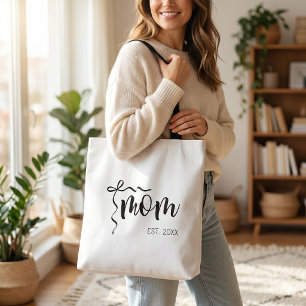 Zwart en Wit Boog Script Moeder Opricht Elegant Tote Bag