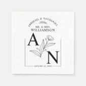 Zwart en Wit Botanisch Bloem Bruiloft Servet (Voorkant)