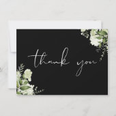 Zwart en wit botanisch groen elegant script bedankkaart (Voorkant)