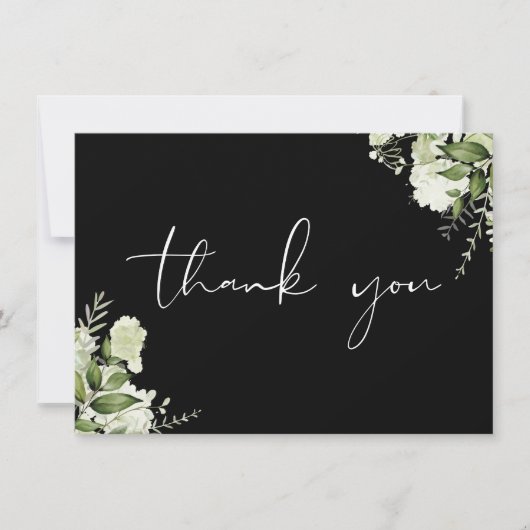 Zwart en wit botanisch groen elegant script bedankkaart (Voorkant)