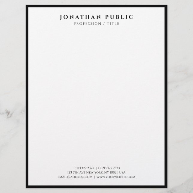 Zwart en wit briefpapier Modern Professioneel Briefhoofd (Voorkant)