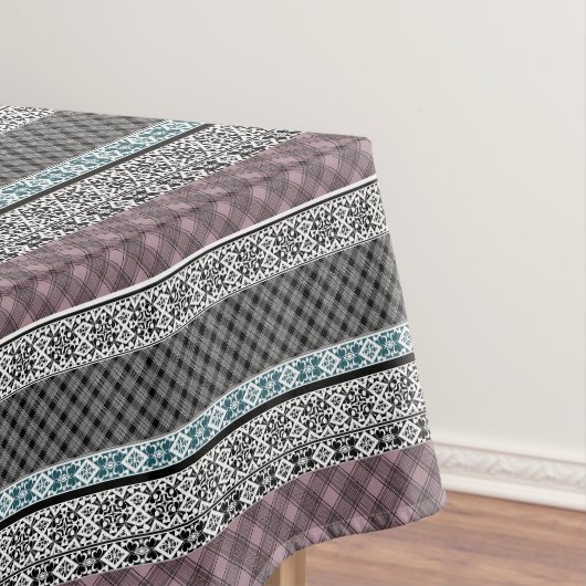 Zwart en wit bruine patchwork kant tafelkleed (Voorbeeld)