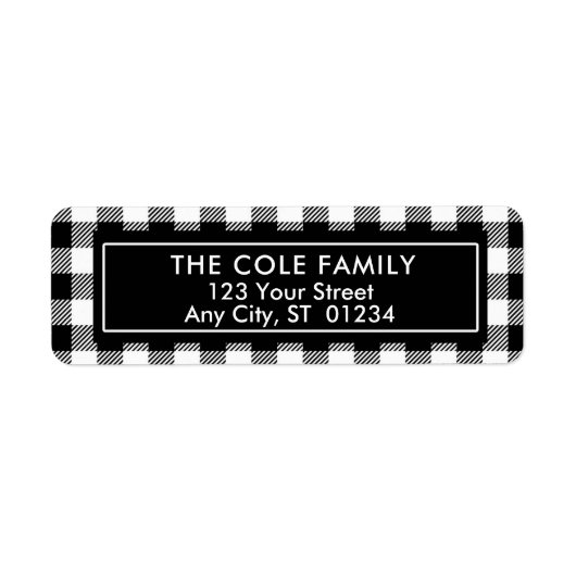 Zwart en wit Buffalo Geplakt Adres Etiket (Voorkant)