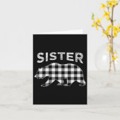 Zwart en wit buffel geruit Sister Bear Kerstmis Kaart (Gele Bloem)