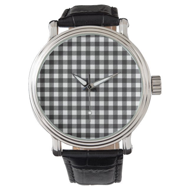 Zwart en wit buffelplaid horloge (Voorkant)