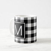 Zwart en wit buffelplaid met monogram koffiemok (Voorkant links)