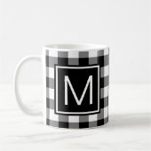 Zwart en wit buffelplaid met monogram koffiemok (Links)