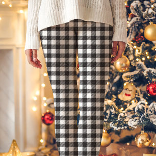 Zwart en wit buffelruit Kerstmis Leggings