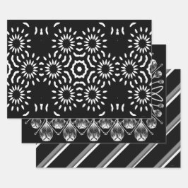 Zwart en Wit Cadeaupapier Set van 3