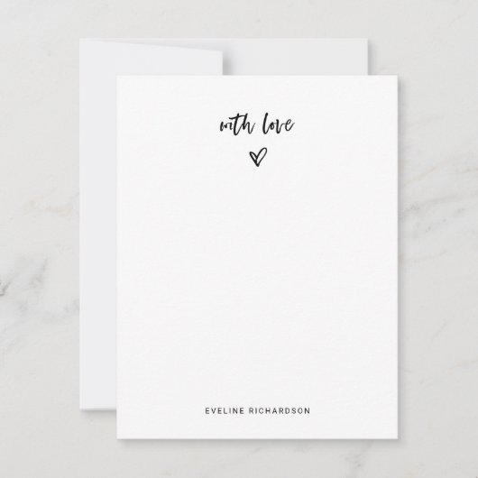 Zwart en wit Casual script en hart met liefde Notitiekaartje (Voorkant)