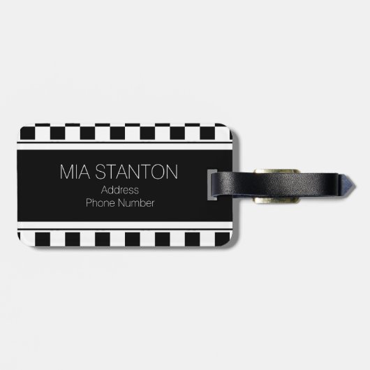 Zwart en wit Checkerboard ID148 Bagagelabel (Achterkant horizontaal)