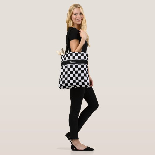 Zwart en wit Checkerboard ID148 Tote Bag (Op model)