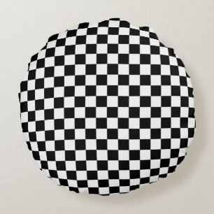 Zwart en wit Checkerboard-patroon Rond Kussen