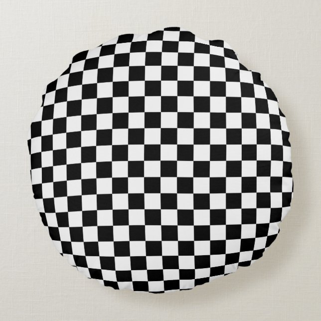 Zwart en wit Checkerboard-patroon Rond Kussen (Achterkant)