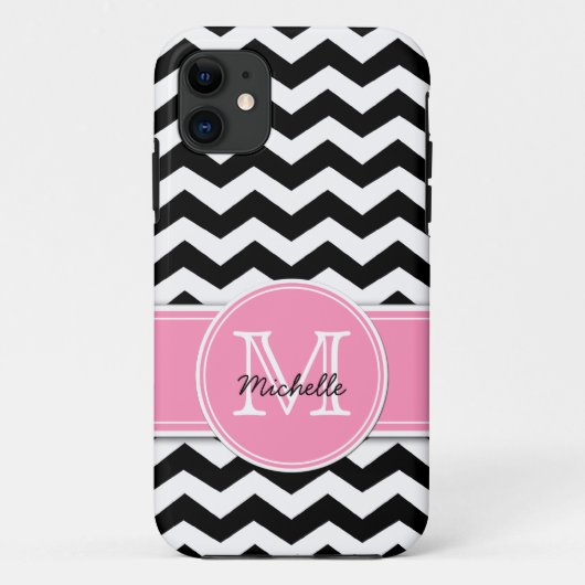 Zwart en wit Chevron met Bubblegum Roze Case-Mate iPhone Case (Achterkant)