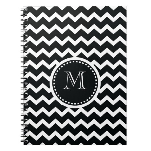 Zwart en wit Chevron Zig Zag Retro Elegantie Notitieboek (Voorkant)