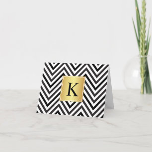 Zwart en wit Chevrons Patroon met Monogram Bedankkaart