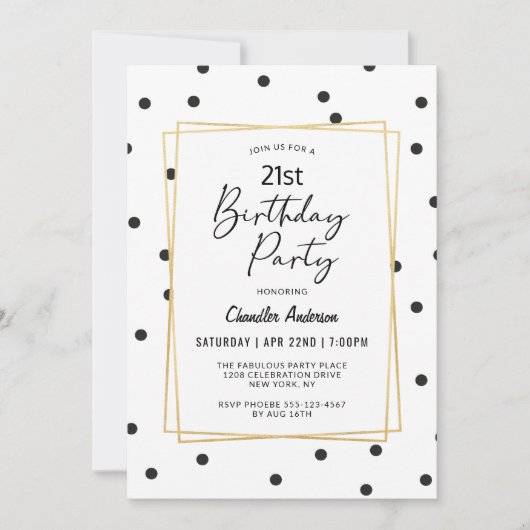 Zwart en wit confetti stippen 21e verjaardagsfeest kaart (Voorkant)