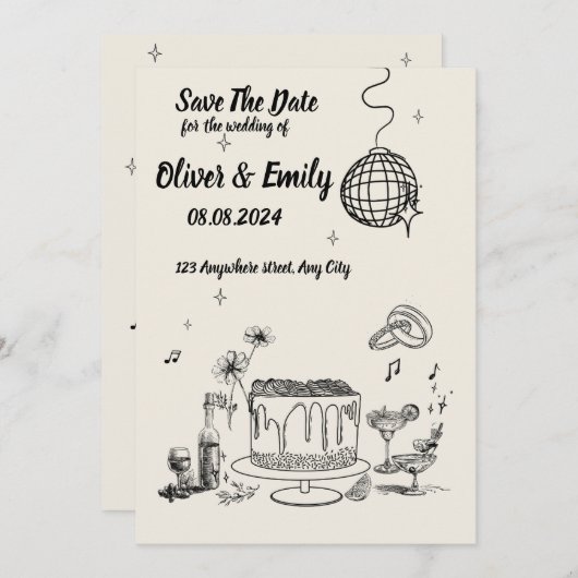 Zwart en wit Creatieve bruiloft Uitnodiging (Voorkant / Achterkant)