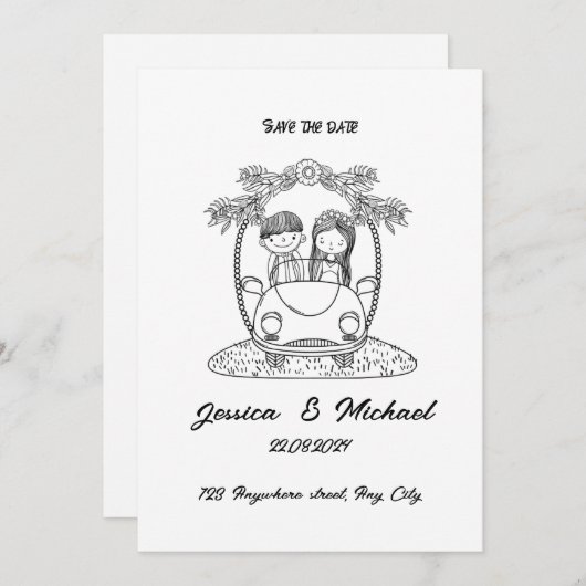 Zwart en wit Creatieve huwelijksuitnodiging 🎶 Kaart (Voorkant / Achterkant)